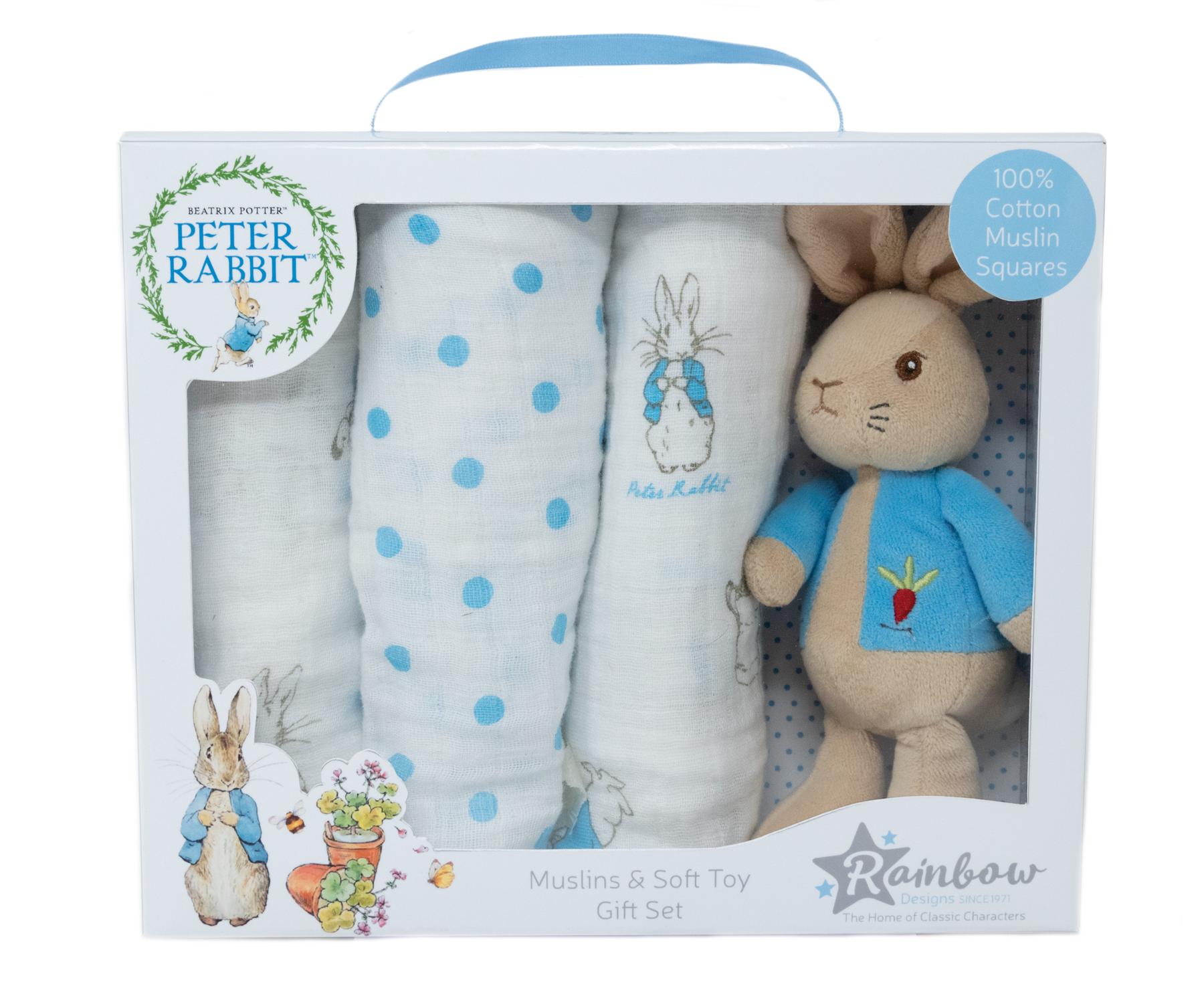 Peter Rabbit Soft Toy & Muslin Gift Set Rainbow Designs The Home of