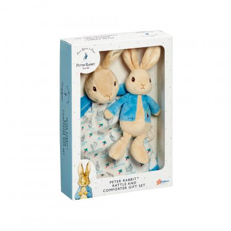 Peter Rabbit Rattle Comfort Blanket Gift Set Rainbow Designs