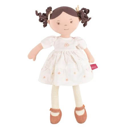 Cecilia -Dark Brown Hair Doll with Cream Linen Dress