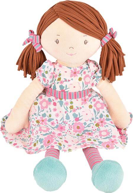 Katy - Dark Brown Hair with Pink & Sea Green Dress